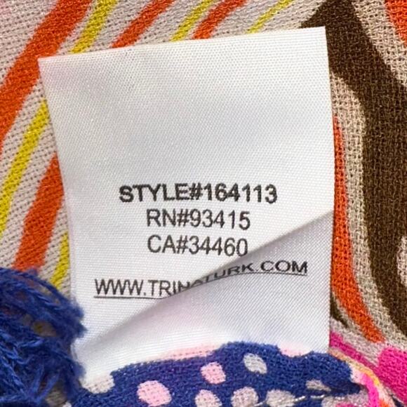 Trina Turk Silk Blend Colorful Abstract Floral 3/4 Sleeve Blouse Size Large - Picture 6 of 11